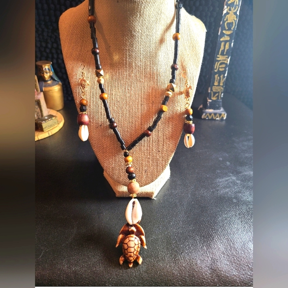 Longevity Turtle charm necklace and Turtle charms earrings set